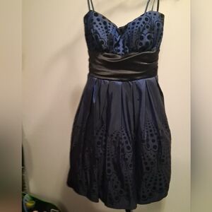 Josh & Jazz Elegant Blue Dress With Black Velvet Accents Women's Size M